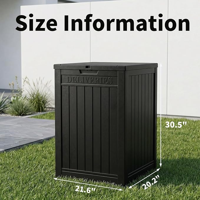 Package Delivery Box, Lockable Resin Outdoor Package, Waterproof Deck Box for Porches, Patios, Indoor & Outdoor Use (57 Gallon, Black)