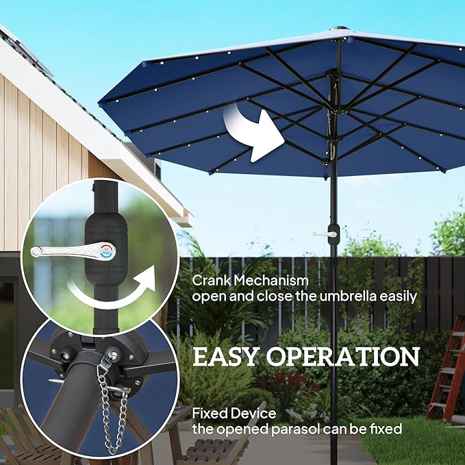 Outsunny 14.4ft Large Patio Umbrella with 36 Solar LED Lights, Double Sided Outdoor Umbrella with Base Included