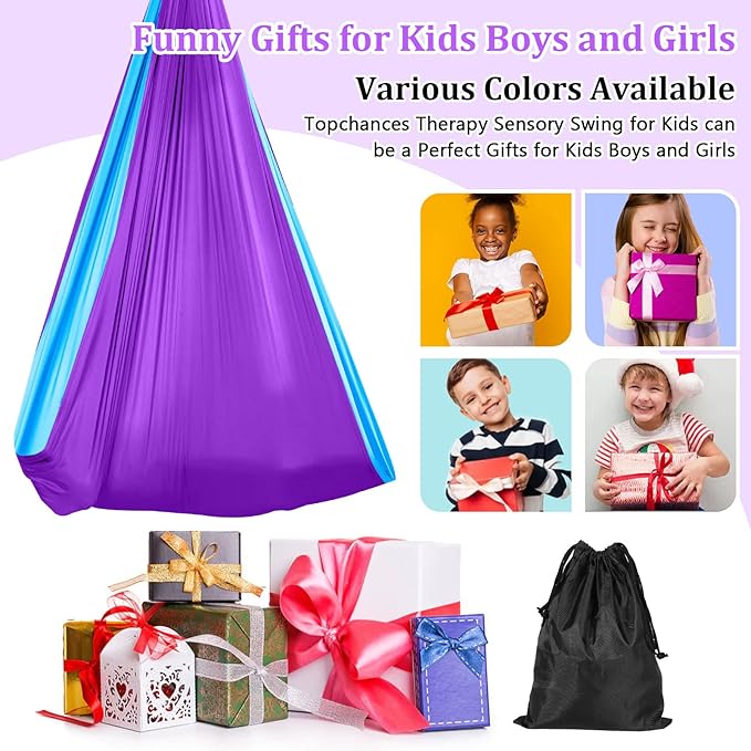 Yoga Swing for Kids Hammock Children Hangin Indoor Outdoor Autism Aspergers,ADHD Kids Hangin Therapy Swing 90inch x 59inch (Hardware Included) Deep Purple and Sky Blue