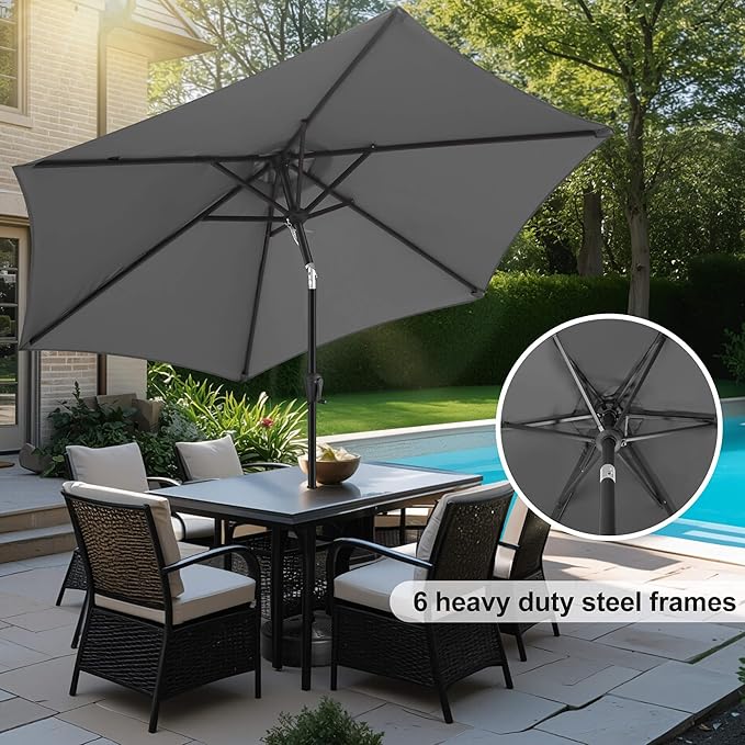FLAME&SHADE 10ft Patio Umbrella - Outdoor Umbrella with 6 Sturdy Ribs, Push Button Tilt and Crank, UV Protection Table Market Umbrella for Pool, Porch, Garden, Deck, Backyard (Anthracite)