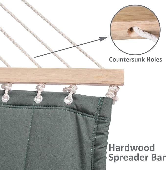SUNCREAT Hammocks for Outside with Stand, Hammock Cover, Extra Large Double Hammock with Wooden Stand, Gray Green