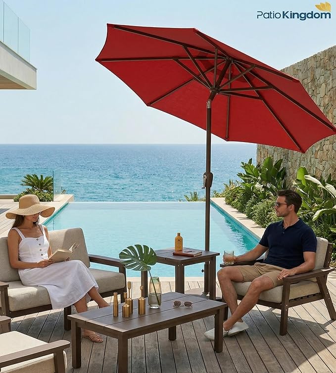 PatioKingdom 10FT Patio Umbrella with Push Button Tilt and Crank, Outdoor Market Umbrella with 8 Fiberglass Ribs, UV Protection Table Umbrella for Pool,Backyard,Garden,Deck