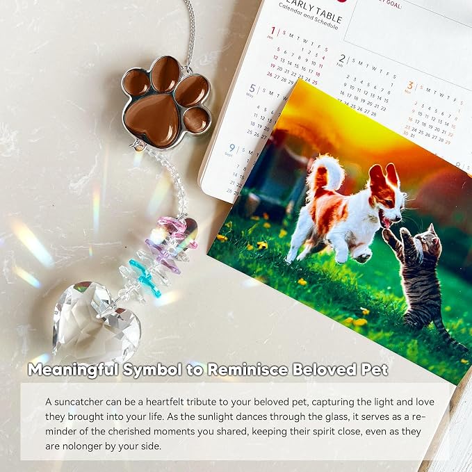 Dog Memorial Gifts, Pet Memorial Suncatcher, Loss of Dog Sympathy Gift | Thoughtful Dogs and Cats Bereavement Remembrance Gifts, Natural Cat's Eye Stone Paw Crystal Suncatcher