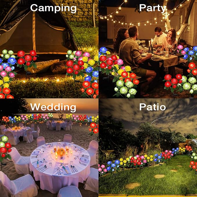 Outdoor Solar Garden Stake Lights,Upgraded LED Solar Powered Light with 6 Rose Flowers, Waterproof Solar Decorative Lights for Patio Pathway Courtyard Garden Lawn