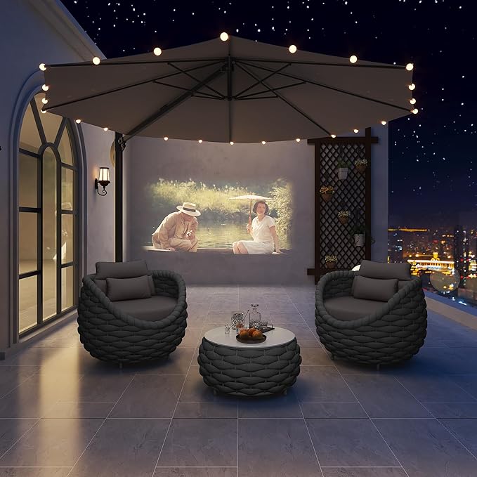 TWT Outdoor Patio Furniture Set-5 Pieces Aluminum Sectional Sofa, Metal Patio Conversation Set with Threeseat & Armchair, Textile Rope and Coffee Table, Dark Grey