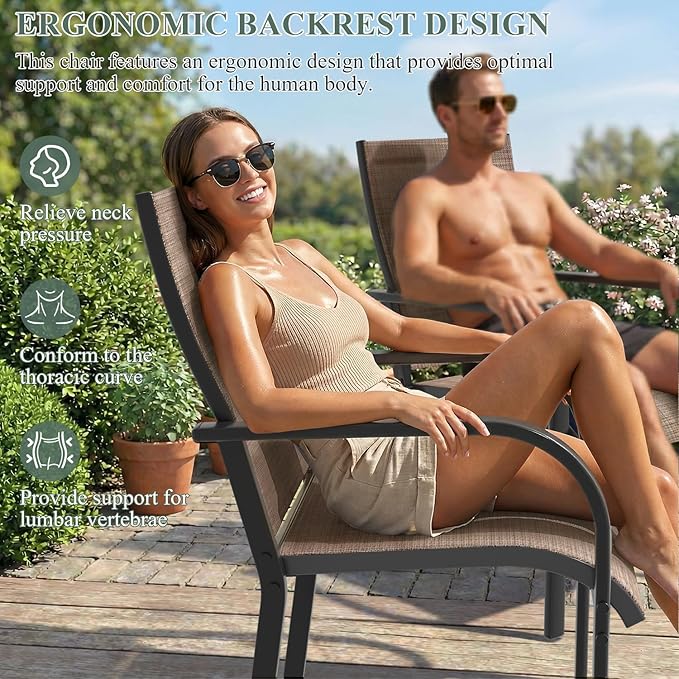 9 Pieces Patio Table and Chairs Set, 75.6" Metal Dining Table with Umbrella Hole & 8 Textilene Fixed Chairs, Dining Table Set for 8, Outdoor Furniture for Porch Deck Backyard Balcony, Brown