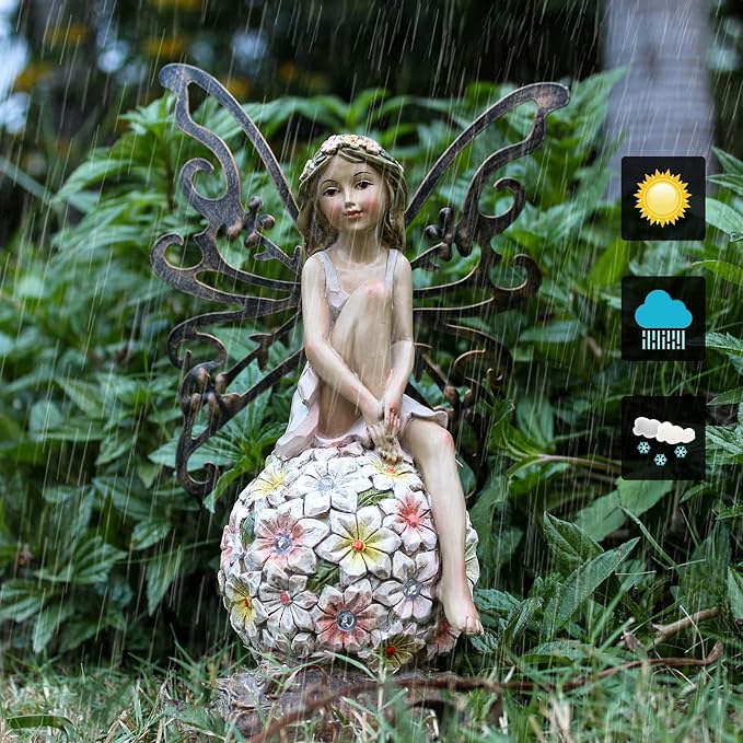 Suyorpe Solar Garden Fairy Statues Light Outdoor Decor - Fairies for Fairy Garden Housewarming Ornament for Patio, Lawn, Yard, Pathway Unique Gift Ideas for Gardening Mom Grandma ﻿