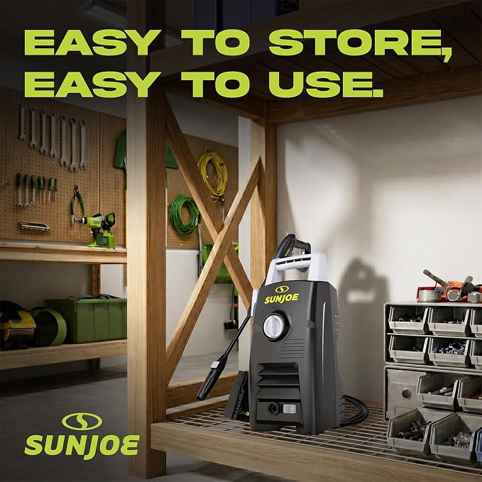 Sun Joe Electric Pressure Washer with Powerful Motor for Cars/Fences/Patios/All Uses, Safety First GFCI Power Cord, Adjustable Spray Wand & Total Stop System, 20-Foot Hose, Black, SPX205E-XT