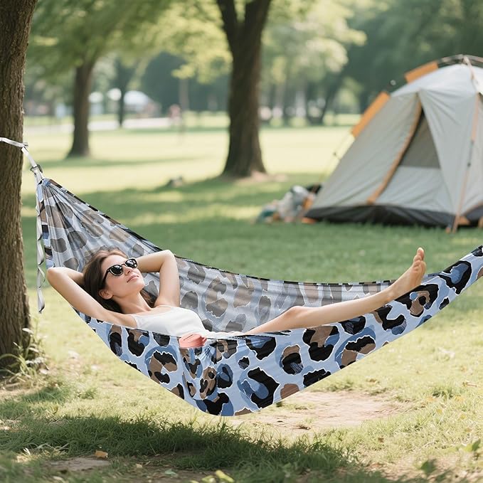 Camping Hammock Outdoor Hammocks for Outside Light Blue Leopard Cheetah Beach Trees Portable Lightweight with Pockets Tree Straps Indoor