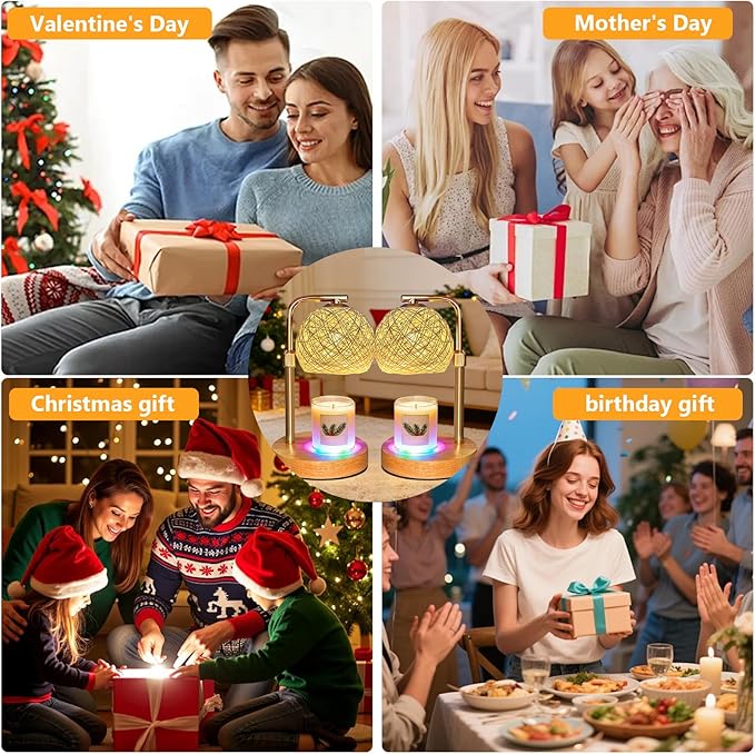 2-Pack Christmas Wax Warmer Lamp with Timer, Dimmable Flameless Candle Melting Lamp with Festive Design, No Smoke, Perfect Xmas Gifts for Mom Friends Family Holiday
