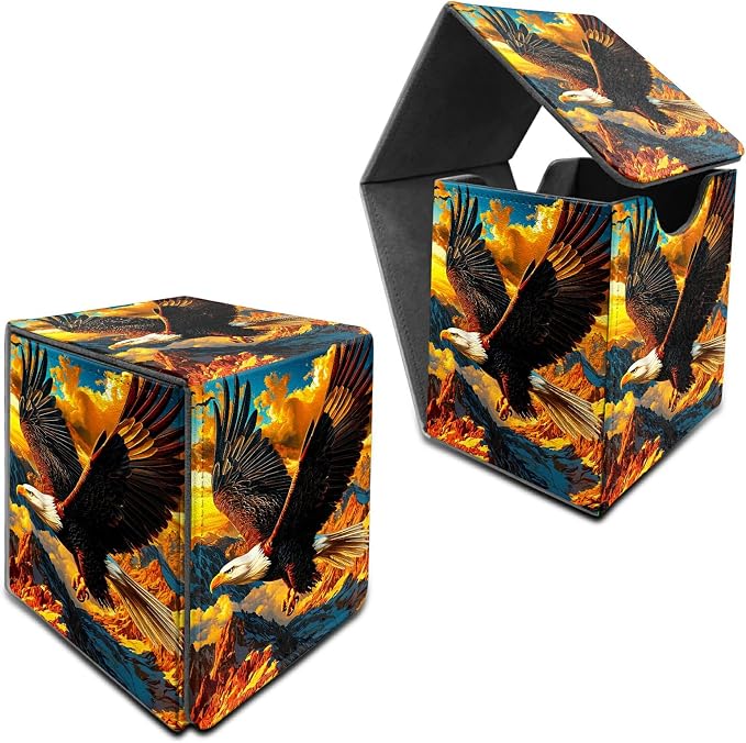 Deck Box for MTG, Cards Storage Box Fits 120+ Sleeved, Leather Medium Size Strong Magnetic Closing Card Case for Board Games Magic TCG CCG Baseball Collection, Mountain Eagle
