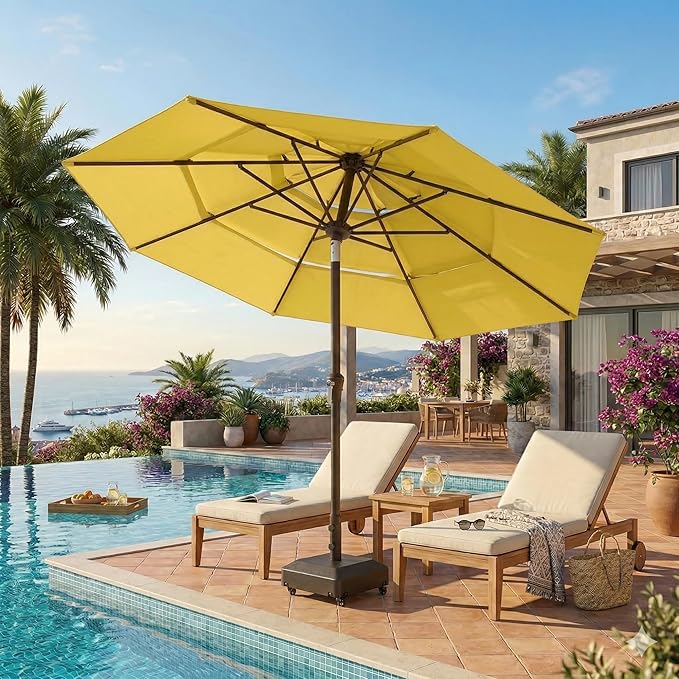 10ft Patio Umbrella, 3 Tier Outdoor Market Table Umbrellas with 8 Fiberglass Ribs and Push Button Tilt, Windproof, Vented Canopy, UV Protection for Deck, Pool, Backyard