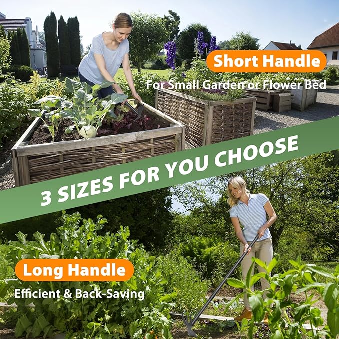 Weed Puller Tool with 45.5" Long Handle, 2 in 1 Small Garden Weeding Hoe & Rake, Handheld Stand Up Hoe Garden Tool for Lawn, Garden, Yard, Flower Bed, Patio & Small Farm