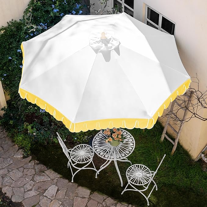 9Ft Elegant Valance Patio Umbrella, Outdoor Umbrellas for Patio with Auto-Tilt and Crank Systerm, Table Umbrella for Outdoors, Poolside,Beach, Backyard