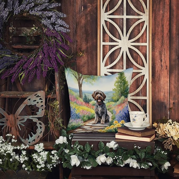 Caroline's Treasures Wirehaired Pointing Griffon Spring Path Throw Pillow Machine Washable, Indoor Outdoor Decorative Pillow for Couch, Bed or Patio, 18Hx18W