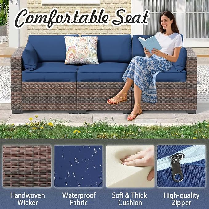 YLGJ&TIDY Outdoor Patio Furniture Set, 3-Seat Patio Sofa, All-Weather PE Rattan Sectional Conversation Set, Waterproof Couch w/Thick Cushions, Deep Seat, High Backrest for Backyard, Poolside, Porch