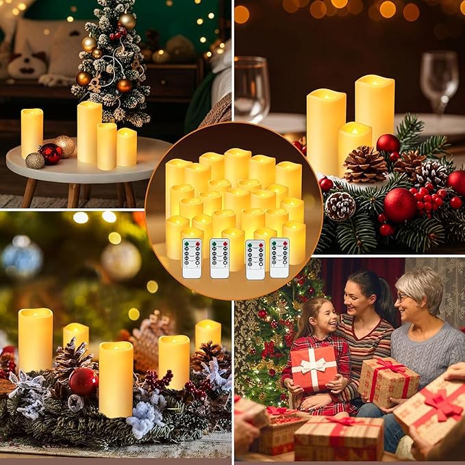 Enpornk Set of 24 Flameless Led Battery Opeated (D2.2'' x H4''5''6'') Waterproof Outdoor Indoor Candles with 10-Key Remotes and Cycling 24 Hours Timer