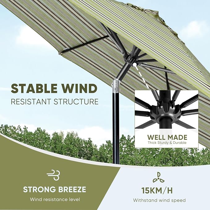 Tempera Patio Market Outdoor Table Umbrella with Push Button Tilt and Crank, Large Sun Umbrella with Sturdy Pole & Fade Resistant Canopy, Easy to Set