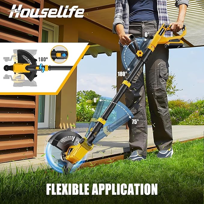 3 in 1 Cordless String Trimmer Compatible with DEWALT 20V MAX Battery(Tool Only), 12" Auto Feed Cordless Weed Eater, Lightweight Electric Weed Wacker & Edger for Lawn, Garden, Yard-Yellow