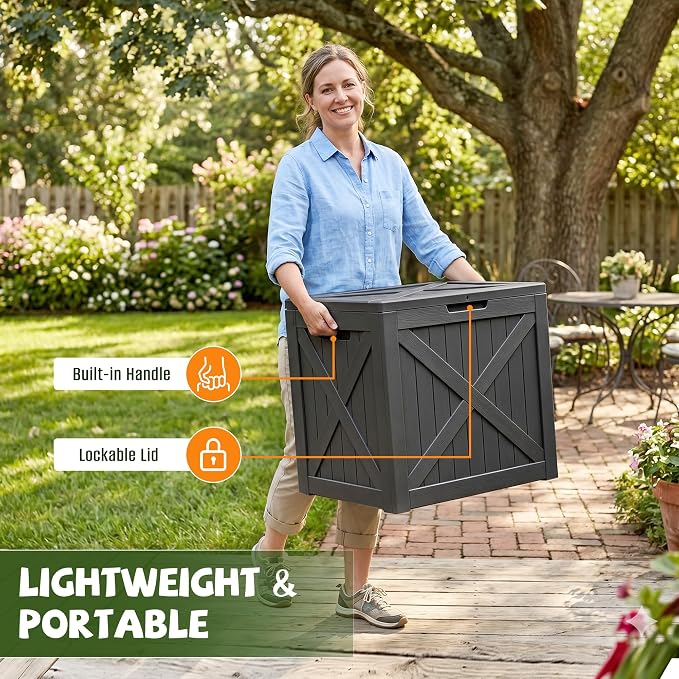 40 Gallon Waterproof Resin Deck Box, Outdoor Lockable Toy Storage Box Container for Patio Cushions Garden Tools, Delivery Box, Black
