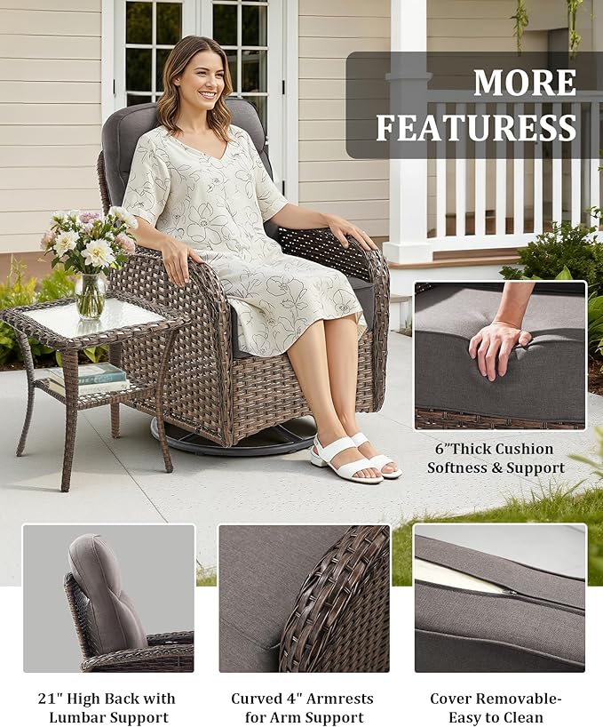 12-Piece Luxury Patio Furniture Set with 6-inch Thick Cushion,Outdoor Wicker Sofa Couch Set of 2 & Swivel Rocker Chairs, Conversation Set for Poolside, Deck & Yard - Gray