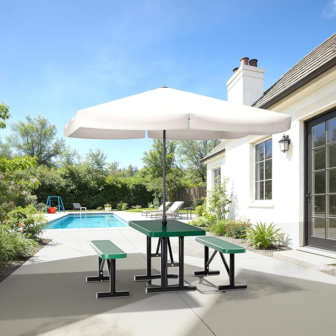 4FT Outdoor Metal Picnic Table with 2 Benches,Heavy Duty Rectangular Picnic Table Set for Outside, Waterproof Commercial Restaurant Table Furniture for Park, Campfield, Patio, Garden, Yard