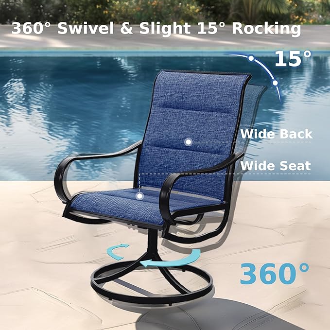 MFSTUDIO Patio Dining Set for 6, Round Patio Table and Chairs Set with Umbrella Hole, 7 Piece Outdoor Dining Set for Deck, Backyard, Poolside & Garden