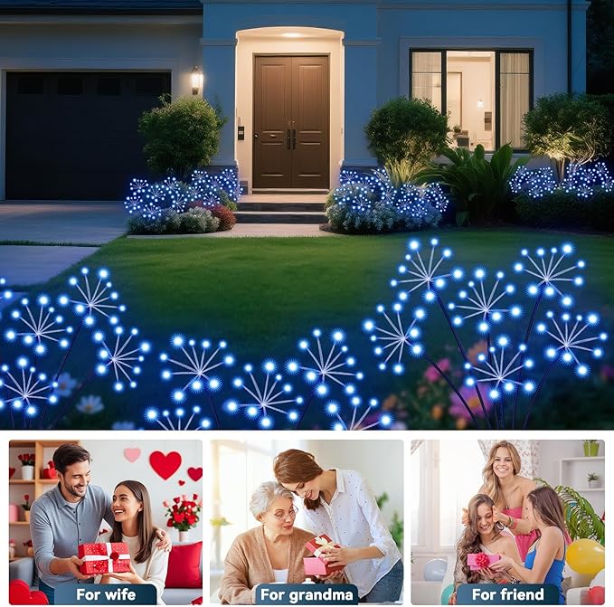 Slyuexu Solar Garden Lights 2 Pack Waterproof Swaying Starburst Light Solar Outdoor Lights for Yard Patio Walkway Pathway Party Wedding Decoration, Unique Gifts for Women, Blue