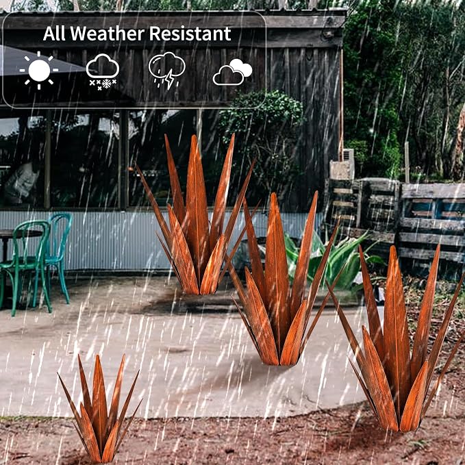 KODIBO 24" Metal Agave Plant Outdoor Decor, Large Garden Sculpture, Rusty | Weather-Resistant Rustproof Metal, Hand-Painted Finish, Tequila Rustic Sculpture, Desert Steel Yard Art, Garden Outdoor Decor