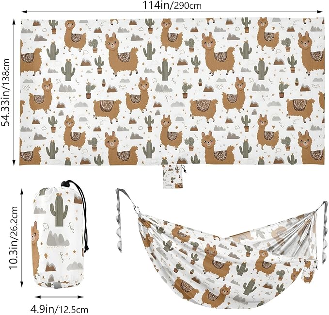 Camping Hammock Outdoor Hammocks for Outside Cactus Brown Alpaca Beach Trees Portable Lightweight with Pockets Tree Straps Indoor