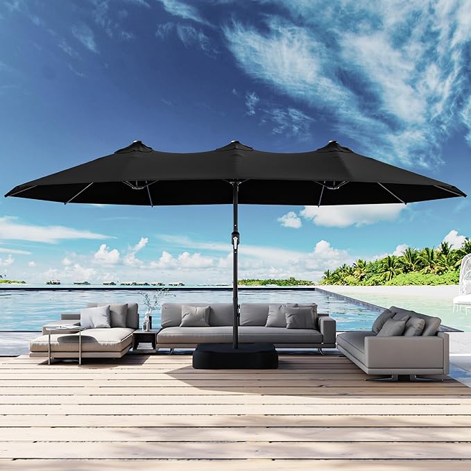 Joyside 15FT Large Patio Umbrella, Outdoor Double Sided Umbrella, Rectangle Umbrella with Crank Handle, 12 Sturdy Ribs for Deck, Porch and Pool
