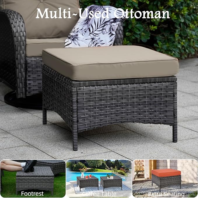 7-Piece Outdoor Patio Conversation Set with Storage Table, All Weather Wicker Rattan Conversation Set with Ottomans, Outdoor Sectional Swivel Rocking Chair for Patio, Porch,Beige