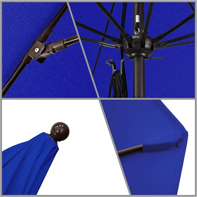 California Umbrella 11Ft Commercial Grade Sunbrella Fabric Market Umbrella, Pulley Lift, Aluminum/Fiberglass, 2mm pole wall, Bronze Frame, Pacific Blue Fabric