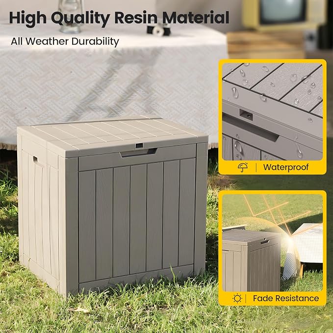 Zapdos Outdoor Storage Box, 31 Gallon Deck Box Indoor and Outdoor Use, Waterproof Resin Storage Bin for Patio Cushions Gardening Tools Package Delivery, Lockable, UV Resistant, Grey