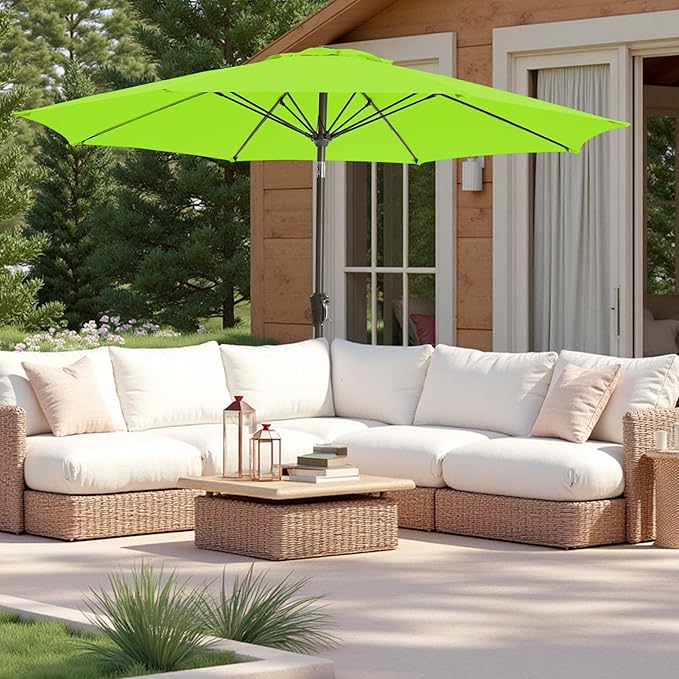 9FT Large Outdoor Patio Umbrella Pool Market Umbrella-UV Resistant, Easy Push Button Tilt and Crank, 8 Sturdy Ribs Heavy-Duty Table Umbrella for Deck, Backyard, Garden (Lime)