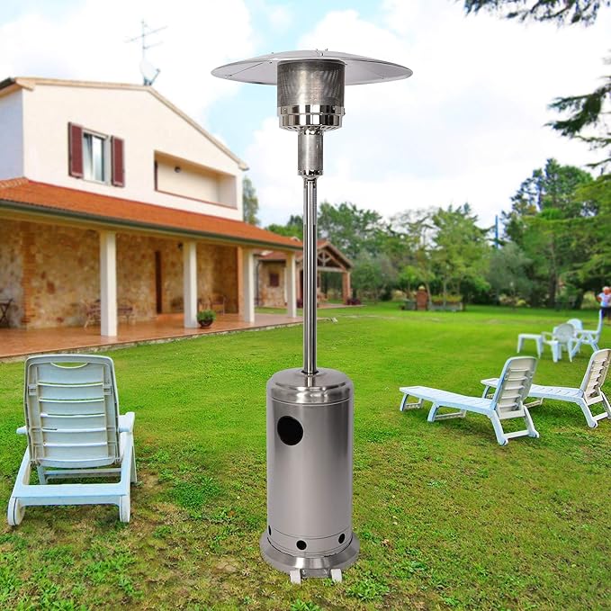 LUCKYERMORE 36,000 BTU Patio Heater with Wheels, 87”High Outdoor Heater Gas Heat for Commercial and Residential, Stainless Steel Burner, CE ELT Certified