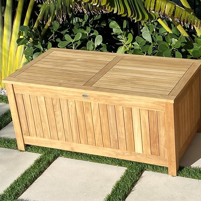 Royal Teak Collection Teak Storage Box with Ventilated Sides (STBXL), 80-Gallon Outdoor Storage Chest, Patio Box with Lid, Premium Kiln-Dried Solid Teak Wooden Chest, XL Size