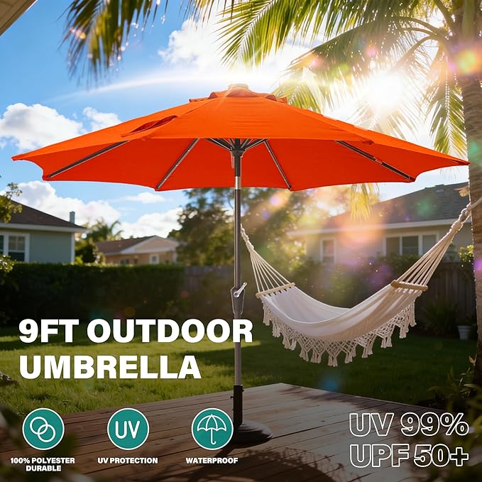 9FT Solar-Powered LED Patio Umbrella with Tilt Crank,Outdoor Market Umbrella with 32 Lights,Sunshade for Deck, Garden and Pool