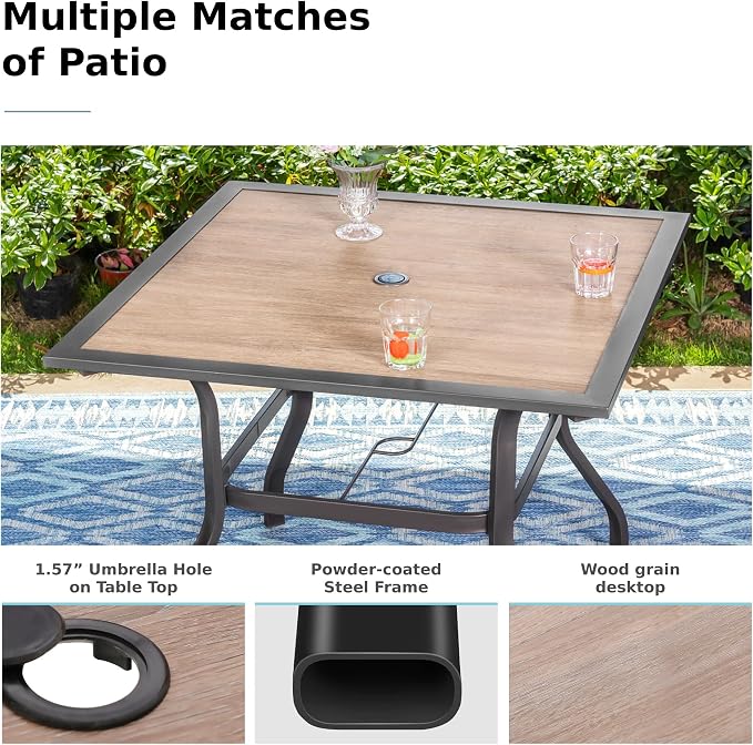 MFSTUDIO Patio Dining Set with Umbrella, Outdoor Dining Set for 4 Persons, Patio Furniture Set with Square Table & Textilene Chairs & Navy Blue Umbrella (Base not Included)