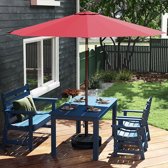 GREENVINES 9-FT-Patio-Umbrella | Outdoor-Table-Umbrellas | 8 Sturdy Fiberglass Ribs | Push Button Tilt & Crank | Waterproof | Market Umbrella | for Pool Backyard Garden Deck | Red