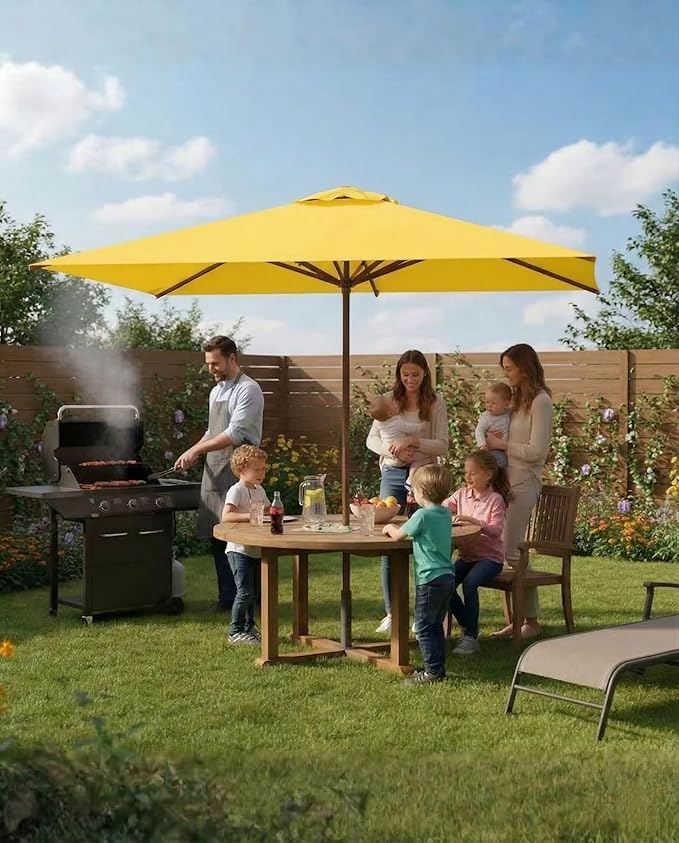 6.5x10FT Patio Umbrella, Outdoor Umbrella with Push Button Tilt and Crank, 8 Sturdy Ribs, UV Protection & Waterproof Market Umbrella for Pool, Backyard, Beach,Deck (Yellow)