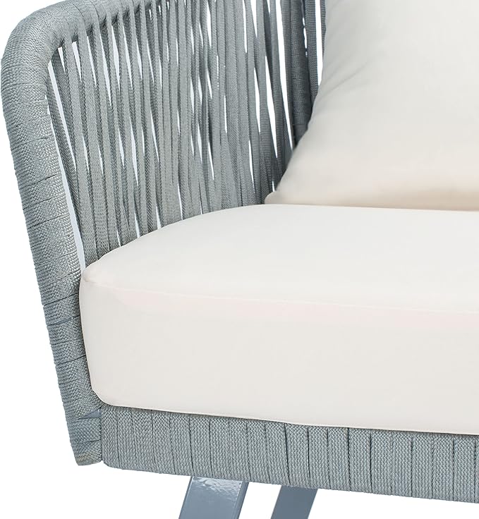 Safavieh Outdoor Collection Jorda Wicker Cushion 4-Piece Rope Patio Backyard Living Set PAT7518A, Grey/Beige