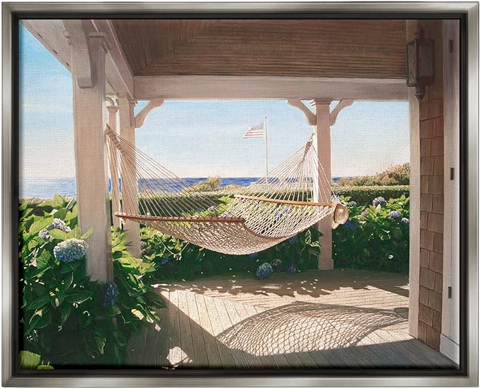 Stupell Industries Tranquil Hammock Warm Sunlit Porch Rural Garden Floating Framed Wall Art, Design By Tom Mielko