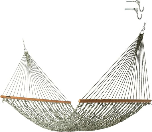 Hatteras Hammocks Small Green Oatmeal Heirloom Tweed DuraCord Rope Hammock – 11 ft. x 45 in., 450 lb Capacity, Cumaru Spreader Bar, Zinc-Plated Hardware, Handcrafted in The USA