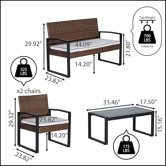 JONATHAN Y LVG1102B-4SET Elina 4-Piece Modern Coastal Faux Wicker Conversation Outdoor Patio Set Mid-Century, Classic, Transitional, Traditional, Minimalist, White/Black