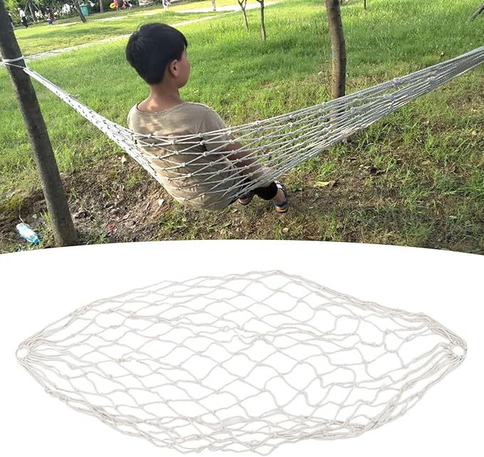 Cotton Rope Hammock Hand Woven 264.6lb Capacity Portable Cotton Rope Mesh Hammock for Outdoor Indoor Patio Yard