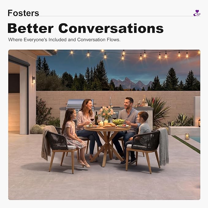 PURPLE LEAF 5 Pieces Patio Round Dining Set Aluminum Frame and Wicker Rattan Round Table and Arm Chairs with Cushions for Garden Porch Kitchen Modern Outdoor Teak