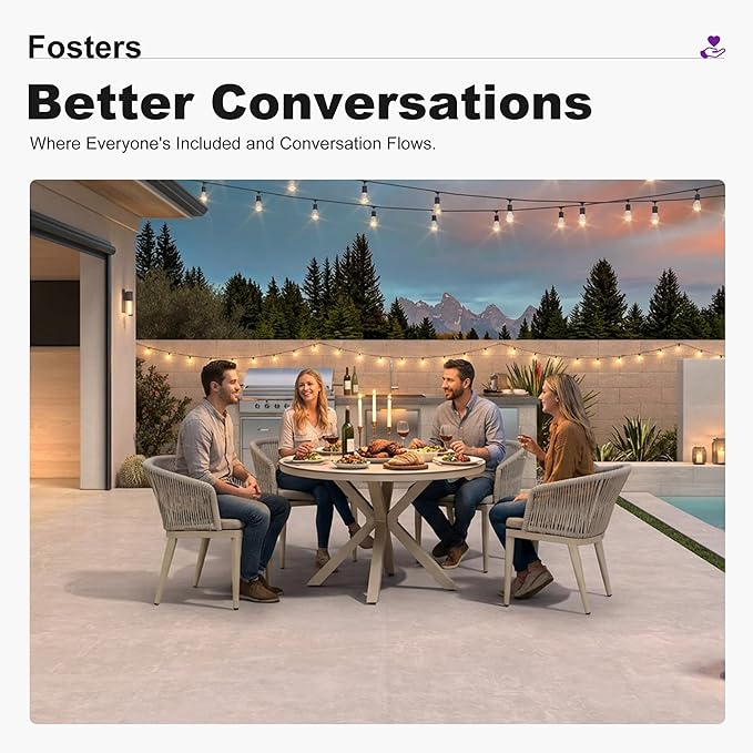 PURPLE LEAF 5 Pieces Oversized Round Patio Dining Set Aluminum Frame and Wicker Rattan Arm Chairs with Cushions for Garden Porch Kitchen Modern Outdoor Champagne