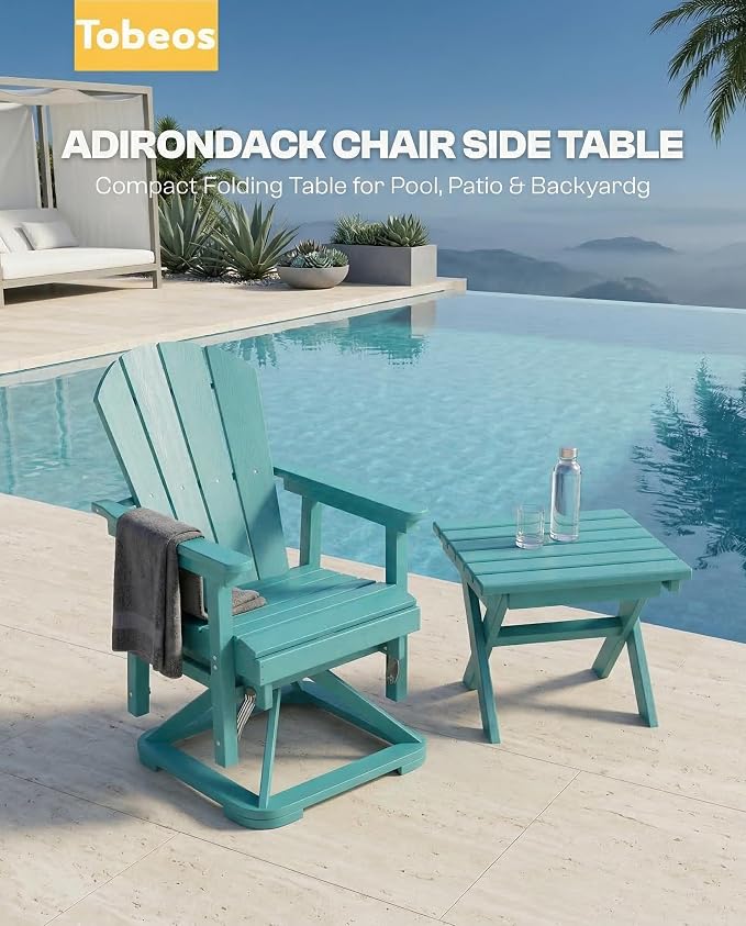 Outdoor Folding Side Table,HDPE Material, Portable Space-Saving Design, Weather-Ready with Authentic Wood-Grain Feel (Aruba Blue, 1 Table)