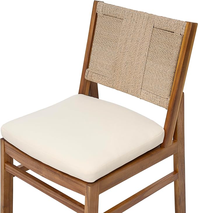 Christopher Knight Home Arly Acacia Wood Patio Dining Set for 6, Solid Wood Outdoor Dining Table Set for 6, 7 Piece Outdoor Dining Set with Rectangular Table and Wicker Backrest, Teak+Cream